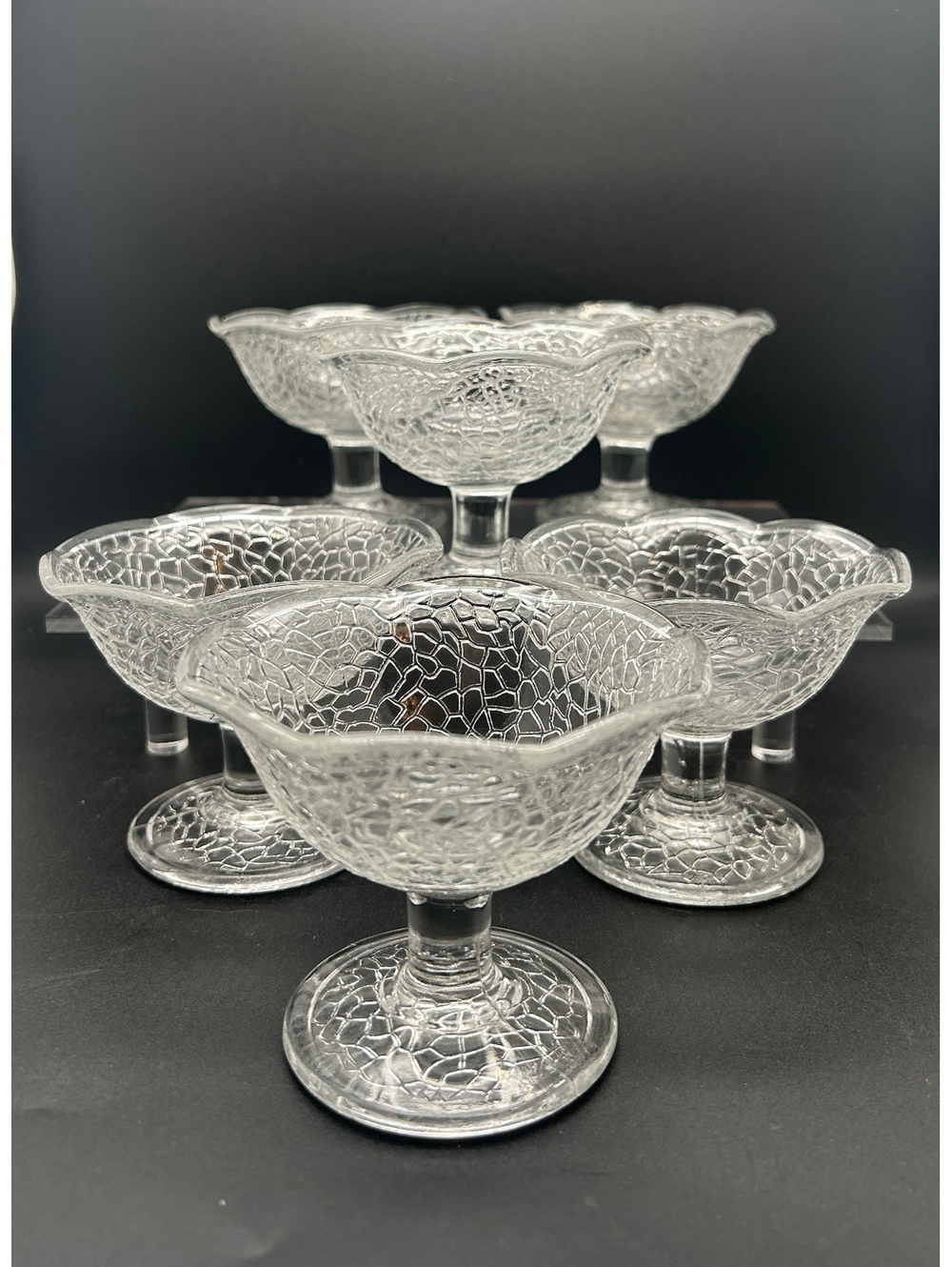 L. E. Smith Six Vintage “Crackle” Footed Sherbet Dishes